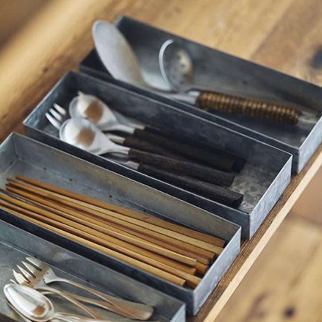 Galvanised Cutlery Box - Fog Linen - The Flower Crate