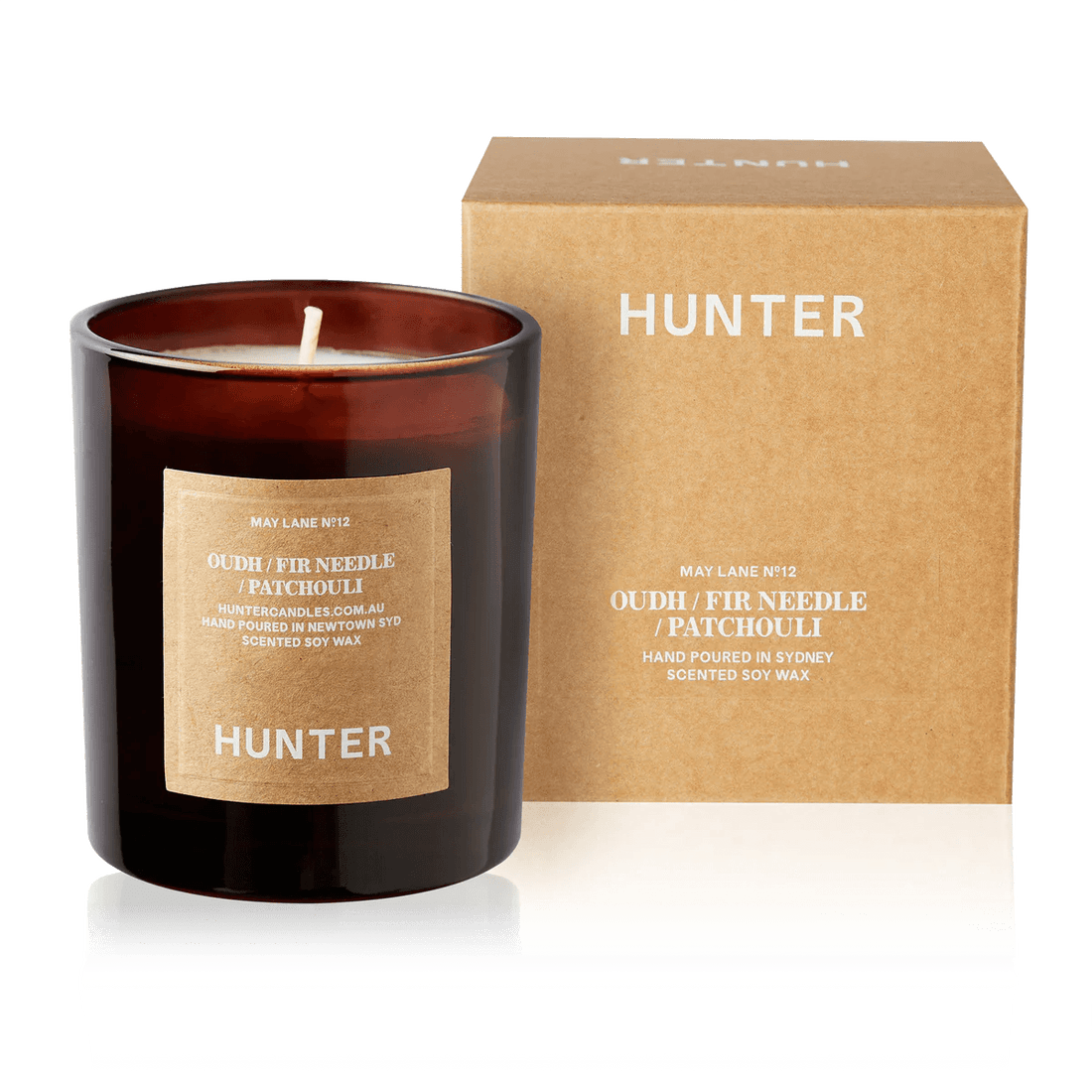 Hunter Candles - May Lane, Oudh + Fir Needle + Patchouli - The Flower Crate