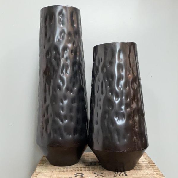 Beaten Metal Vase Pair