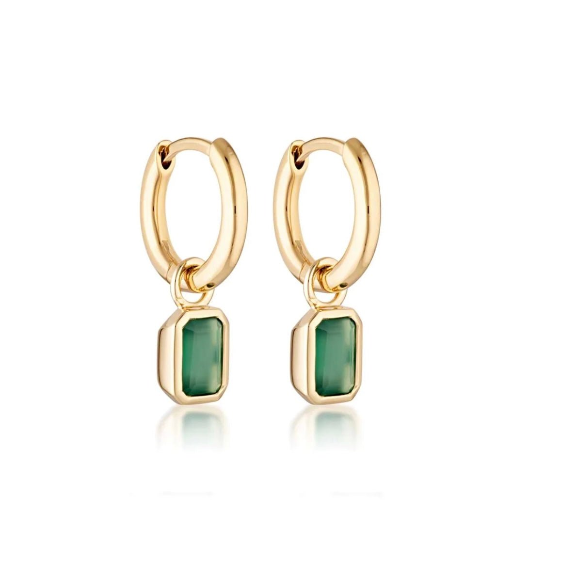 Linda Tahija - Gemme Huggie Earrings Green Onyx - The Flower Crate