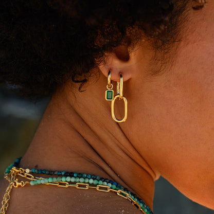 Linda Tahija - Gemme Huggie Earrings Green Onyx - The Flower Crate