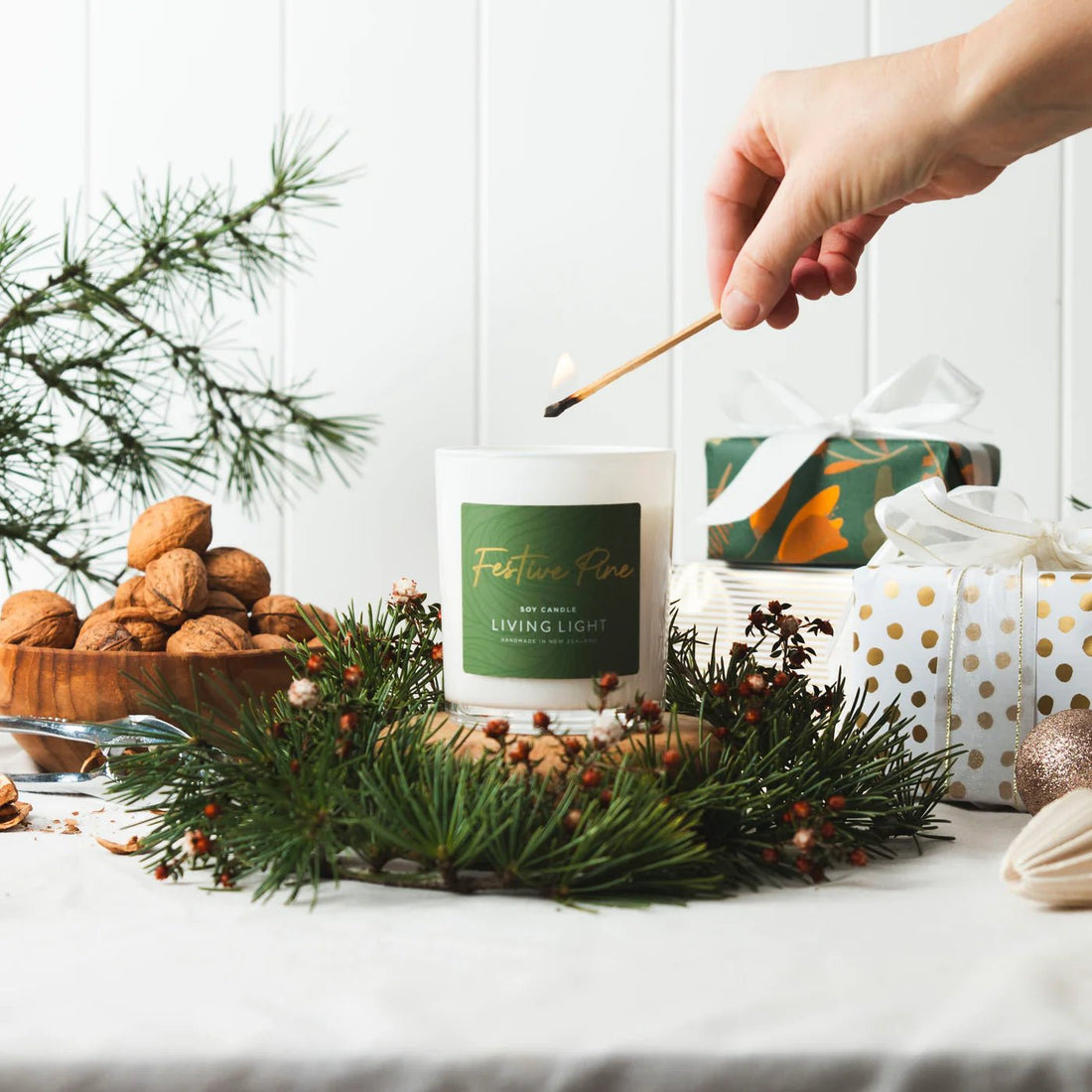 Living Light - Festive Pine Soy Candle - The Flower Crate