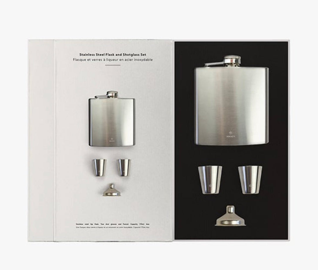 Society Paris: Stainless Flask &amp; Shotglass Set - The Flower Crate